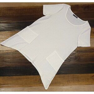 Story buk Women's Tunic Blouse White Ribbed Short Sleeve Pockets Medium